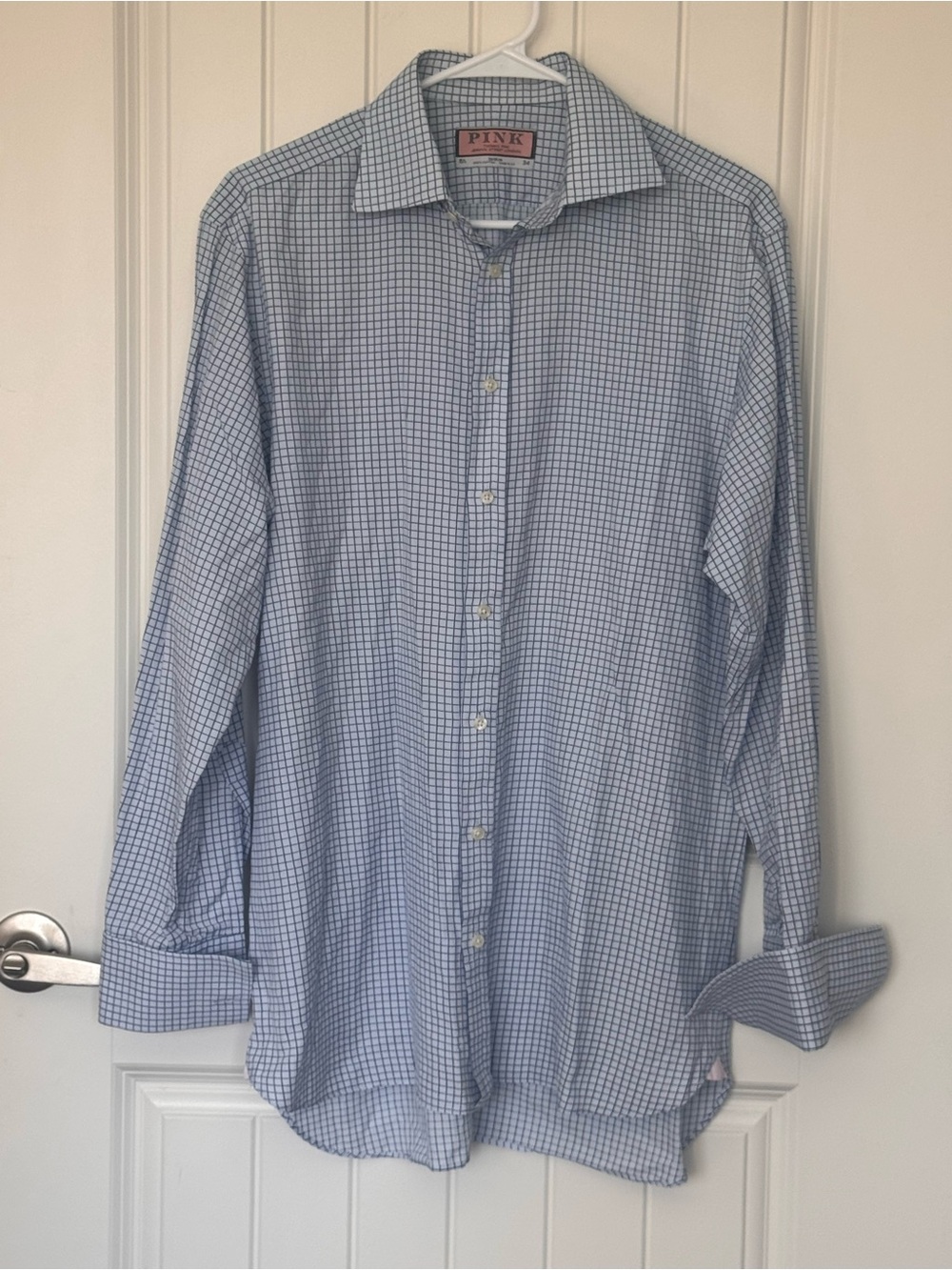 Thomas Pink London Blue Check Dress Shirt 15.5‎ 34 100% Cotton